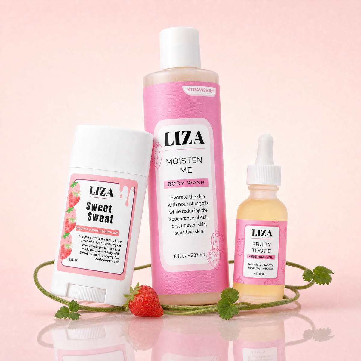 Berry Bad Trio - MoistinMe body wash, Fruity Tootie oil, and strawberry deodorant