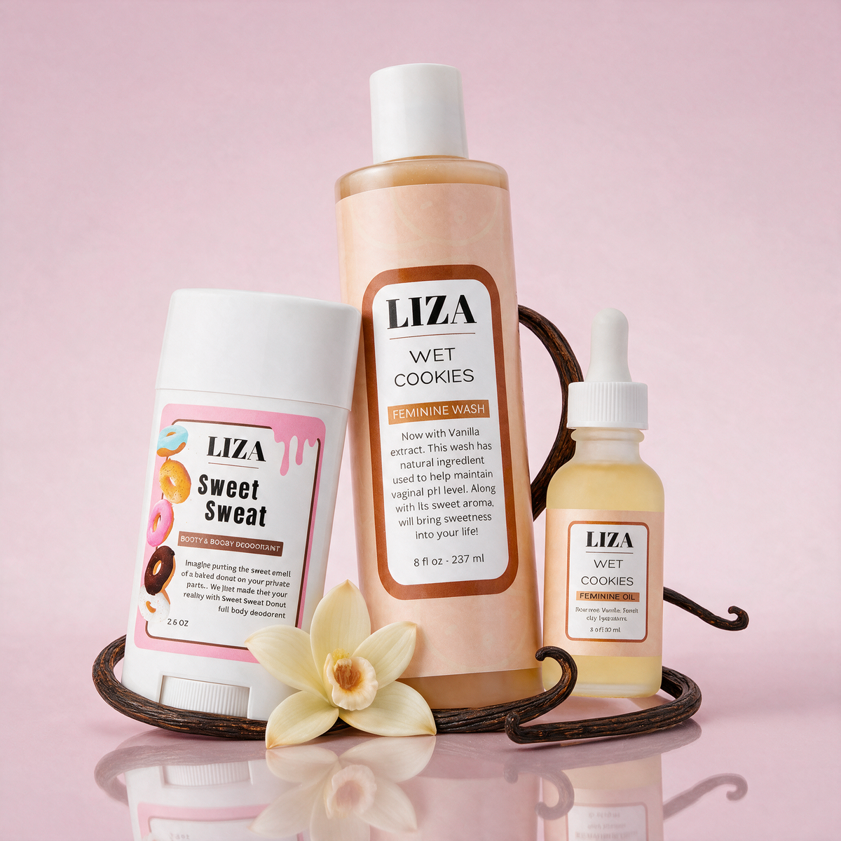 Wet Cookie Trio - vanilla feminine wash, feminine oil, and donut deodorant